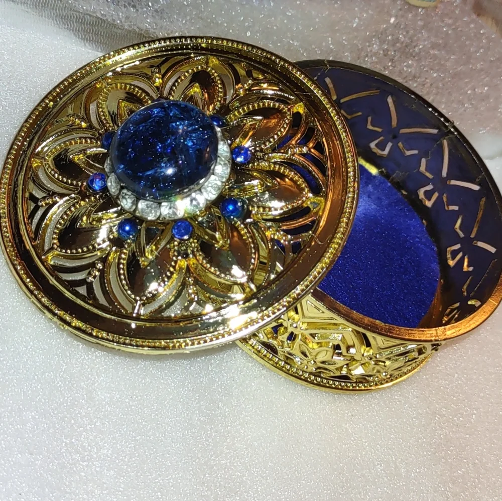 Trinket Box Container with Crystal & Royal Blue Stone